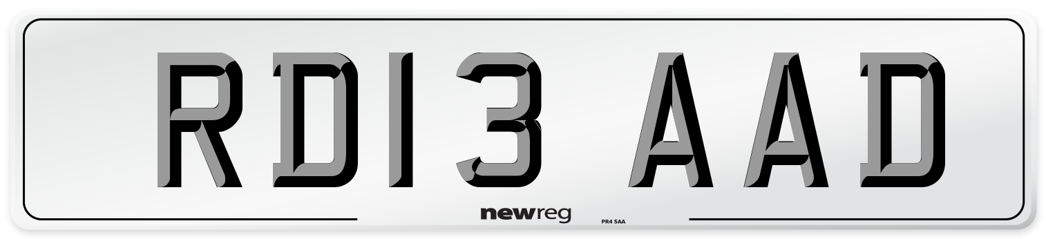 RD13 AAD Number Plate from New Reg